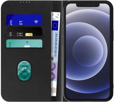 Geschikt voor iPhone 12iPhone 12 Pro Telefoonhoesje Zwart Kunstleer Met Magnetische Sluiting - Portemonnee BookCase Met Pasjeshouder - ProtX