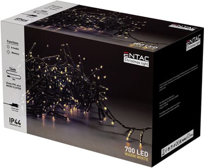Entac Kerst Micro Cluster Lichtsnoer 14m - Kerstverlichting Buiten en Binnen - 700 LED Lampjes - Warm Wit
