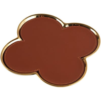 Plateau de Rangement Créatif en Cuir Pétale de Trèfle à Quatre Feuilles Ornements Modèle de Luxe Léger Pièce de Vie Chambre à Coucher Dressing Plateau à Bijoux brown