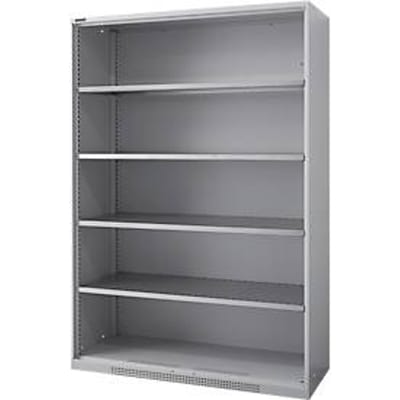 Schäfer Shop Genius zwaar metalen legbord FS, plaatstaal, B 1055 x D 620 x H 1950 mm, 5 OH, wit aluminium, tot 1000 kg