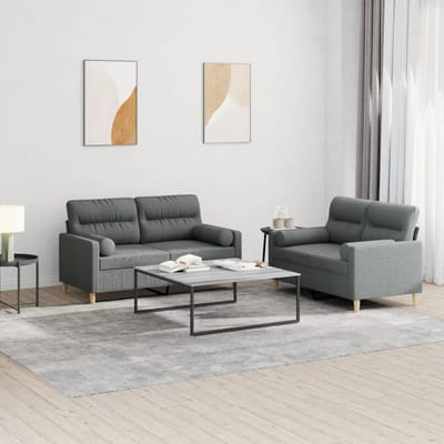 vidaXL - 2-delige - Loungeset - met - kussens - stof - donkergrijs