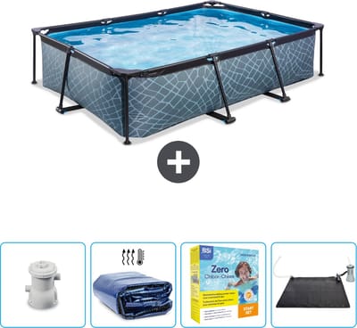 EXIT Rechthoekig Stone Frame Zwembad - 300 x 200 x 65 cm - Inclusief Pomp Solarzeil - Onderhoudspakket - Solar Mat - Nu extra voordelig