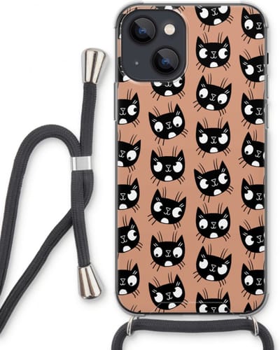 Case Company® - Hoesje met koord geschikt voor iPhone 13 hoesje met Koord - Kat - Telefoonhoesje met Zwart Koord - Bescherming aan alle Kanten en Over de Schermrand