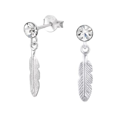 WeLoveSilver - zilveren oorstekers - kristallen met veer - dames