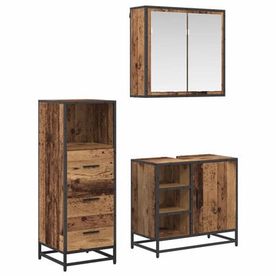 vidaXL - Badkamermeubel - Set - met - lade - 3 - pcs - Oud - Hout - Bewerkt - hout