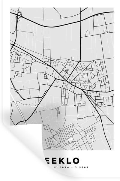 Muurstickers - Sticker Folie - Kaart – Plattegrond – Stadskaart – Eeklo – België – Zwart Wit - 20x30 cm - Plakfolie - Muurstickers Kinderkamer - Zelfklevend Behang - Zelfklevend behangpapier - Stickerfolie