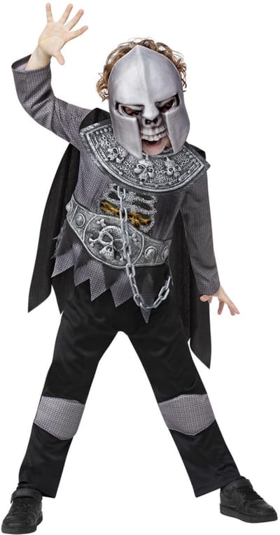Smiffys - Deluxe Skeleton Knight Kinder Kostuum - Kids tm 12 jaar - Grijs/Zwart