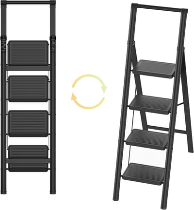 Metalen Opvouwbare Trap - 4 Treden - Antislip Traptreden - Opvouwbaar - Huisladder - Belastbaar Tot 250 Kg - Opstaphulp - Met Handgreep - Voor Magazijn, Tuin En Huis - NAIZY