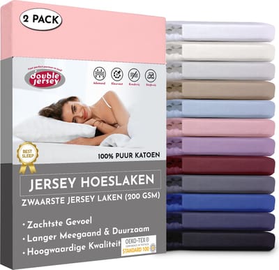 Double Jersey Hoeslaken - Hoeslaken (2 Pack) 90x200+20 cm - 100% Katoen  Roze