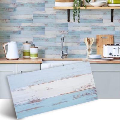 Dailygoody - Vinyl Vloer & Wand Sticker - Zelfklevende Tegels - Blauw en Turquoise - 30cm x 15cm - 12 Stuks - Voor Keuken en Badkamer