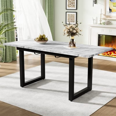 Sweiko Uitbreidbare eettafel, Ruimtebesparende Multifunctionele eettafel, Industriële eettafel, rechthoekige eettafel, koffievrijetijdstafel, moderne minimalistische ijzeren eettafel, Betonlook + Zwart