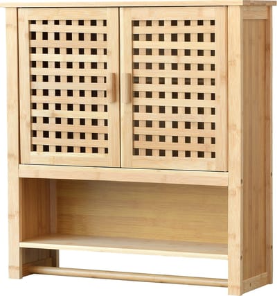 Badkamerkast Borlänge bamboe 66x62x20 cm met handdoekhouder
