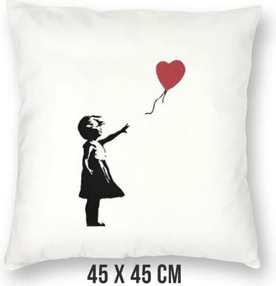 Allernieuwste.nl® Kussen Banksy Grafitti Girl with Balloon - Kussenhoes polyester peach skin Perzikhuid - Banksy Kussenovertrek - Kleur 45 x 45 cm