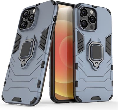 MobyDefend Hoesje - Geschikt voor iPhone 14 Pro Max - Dubbelgelaagde Pantsercase Met Standaard - Blauw