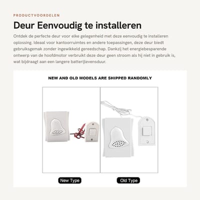 Dailygoods - Deur - Eenvoudig te installeren - Energiebesparend ontwerp - Handig in gebruik - Helder deurbelgeluid - Geschikt voor kantoor - Model...