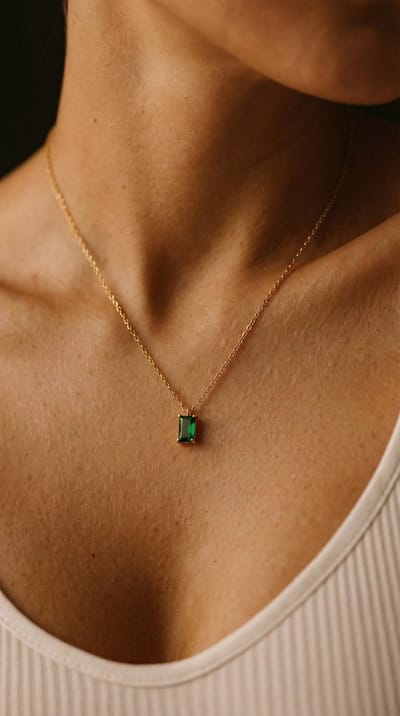 Lundholm Aurelia Ketting Dames Goudkleurig met Steen Groen – Premium Stainless Steel 2.5 Micron PVD Gold Plated – Ketting met Groene Zirkonia Hanger met Steen 44,5 cm – Scandinavisch Design