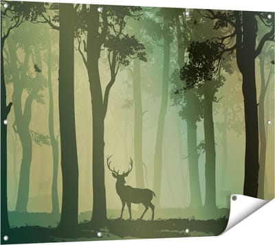 Gards Tuinposter Hert in het Bos - Silhouet - 120x90 cm - Tuindoek - Tuindecoratie - Wanddecoratie buiten - Tuinschilderij
