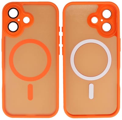 MagSafe Hoesje Geschikt voor iPhone 17 - Mat-Transparent met Camera Beschermer Case - Oranje