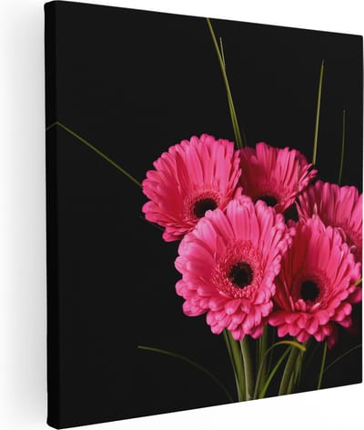 Artaza Canvas Schilderij Gerbera - 80x80 cm - Wanddecoratie Bloemen - Muurdecoratie Roze Bloemen - Schilderijen Op Canvas