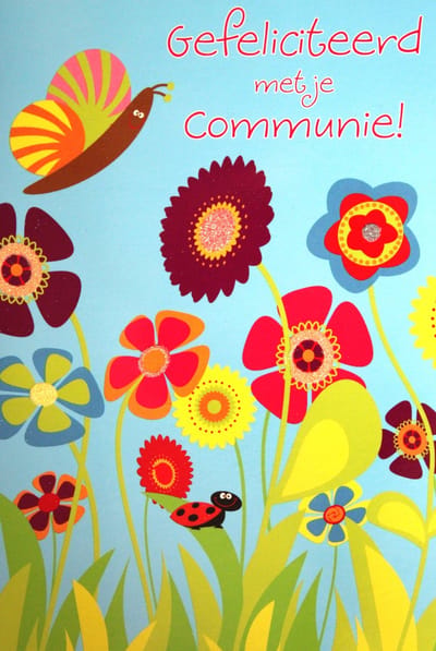 6 Luxe Communie Wenskaarten - Kaart Wens Kaart Communie Plechtig Kerk Christelijk - Communion Kommunion - Eerste Communie - 16.2x11.5cm - Bloemen - Met Envelop - Art of Cards - Gratis Verzonden - Hoge Afnamekortingen