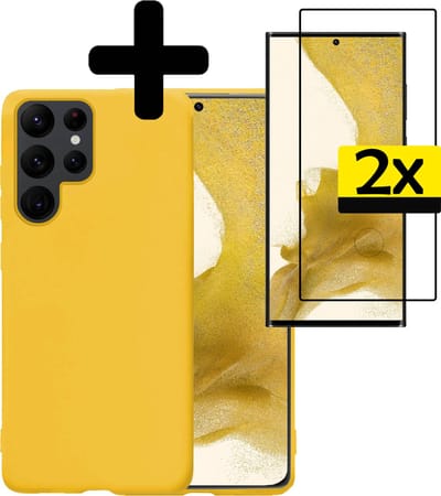 Hoesje - Met 2x Screenprotector - Geschikt voor Samsung Galaxy S22 Ultra - Sterk & Shockproof - Back Cover - Siliconen Case - Telefoon Hoes - Telefoonhoesjes - Geel