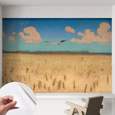 Coloray Zelfklevend Behang - Tarweveld Zelfklevend fotobehang - 152x104 cm - Wit Zelfklevend Behang - Voor de woonkamer, slaapkamer en kantoor - Herpositioneerbaar - Stickerbehang op rol