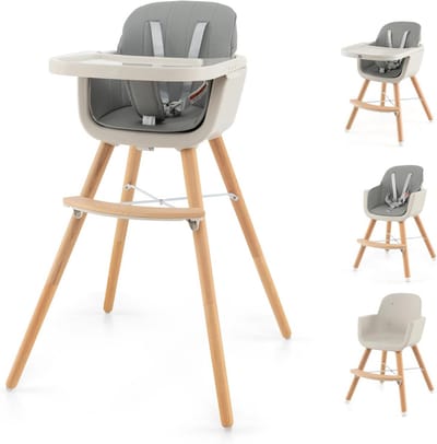 Kinderstoel - Eetstoel Baby - Veilig Eten - 3-in-1 Verstelbaar - 52 x 55 x 84 cm - Grijs