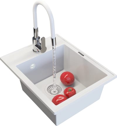 Granitan Granieten Spoelbak Nero 50x40cm - Spoelbakken met Kraan en Sifon - Spoelbak Keuken Wit