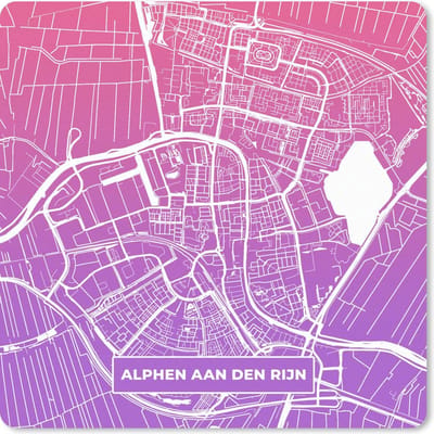 Muismat 20x20 cm - Mousepad Stadskaart - Alphen aan den Rijn - Nederland - Paars - Muismatten