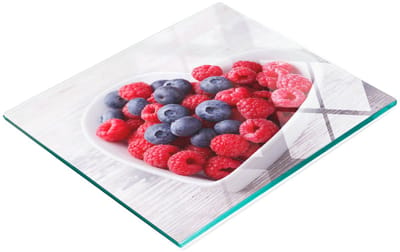 Glazen serveerplank met frambozen- en bosbessenmotief, 60x52 cm