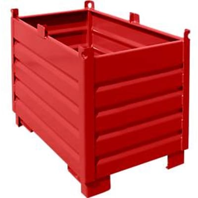 Bauer SBS 500 opvangbaksysteem, L 600 x B 1200 x H 850 mm, stapelbaar tot 3 hoog, gelakt, met transportwagen, vuurrood RAL 3000