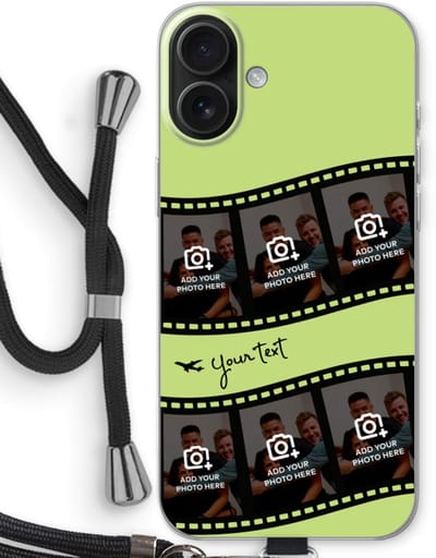 Gepersonaliseerd - Case Company® - Hoesje met koord geschikt voor iPhone 16 Plus hoesje met Koord - Filmrol N°3 - Telefoonhoesje met Zwart Koord - Bescherming aan alle Kanten en Over de Schermrand