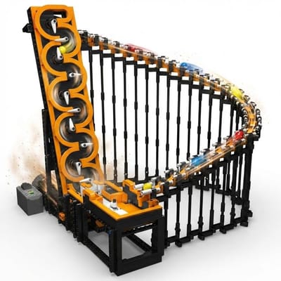 Mould King 26008 Harp Track achtbaan mega bouwset | Classic Creator Modular Building | Expert Architecture Modelbouw | Technisch educatief speelgoed voor volwassenen & kinderen | Knikkerbaan motor niet geschikt voor Lego | bouwdoos met 1508 bloks