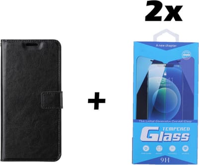 Samsung Galaxy S10 Lite 2020 Telefoonhoesje - Bookcase - Ruimte voor 3 pasjes - Kunstleer - met 2x Tempered Screenprotector - SAFRANT1 - Zwart