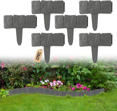 Set van 20 Grijze Tuinrandstenen van 5 m - Palisade Fence Effect voor Tuin, Gazon en Bloembedden