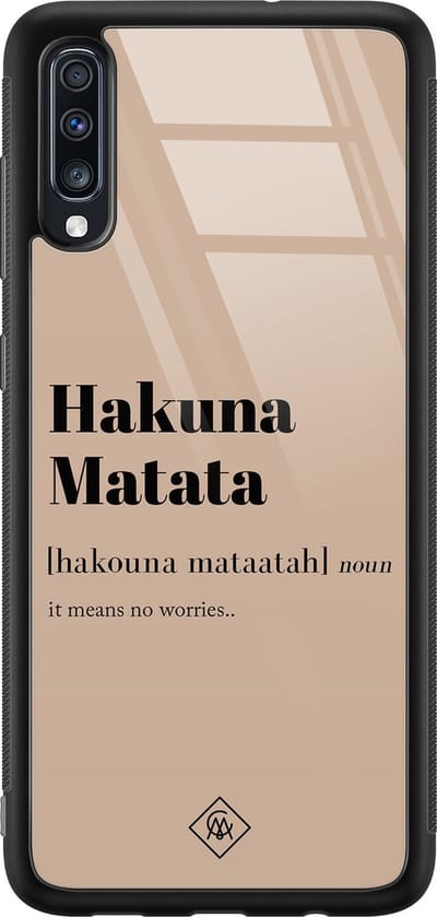 Casimoda® hoesje - Geschikt voor Samsung Galaxy A50 - Hakuna Matata - Luxe Hard Case Zwart - Backcover telefoonhoesje - Bruin/beige
