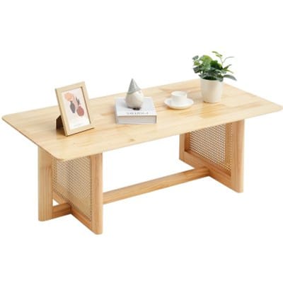 VEVOR Rotan Salontafel Rechthoekige Salontafel Gemaakt van Gevlochten Rotanhout met Rubberhouten Tafelblad, 120 cm Moderne Boho Salontafel met Opbergruimte en Natuurlijke Houten Poten, voor Woonkamer