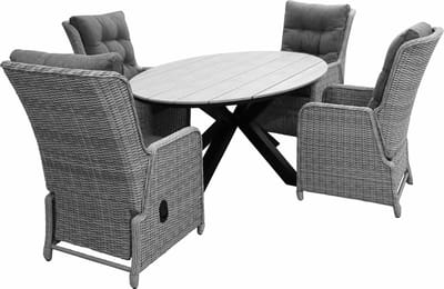 5-delige tuinset | 4 Dublin verstelbare stoelen (MG) | 180cm ovale Cyprus tuintafel (Grey)