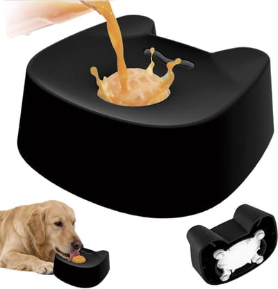 Hond Hoekbal Voerbak - Interactieve Likbal - Langzaam Eten - Verbeterde Stabiliteit - 16.5 x 16.5 x 6.1 cm - Zwart