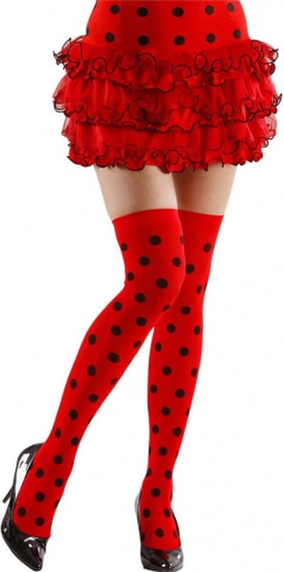 Widmann Kniekousen lieveheersbeestje - rood met zwarte stippen - dames - dameskousen - Carnaval