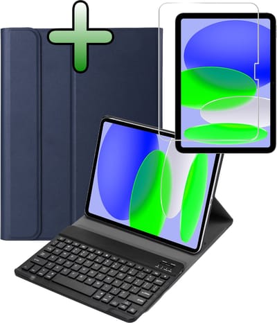Hoes Geschikt voor Apple iPad A16/A18 (2025/2026) - 11 inch (11e & 12e generatie) - Met Screenprotector - Toetsenbord Case - Keyboard Book Cover - Hoesje - Donkerblauw