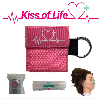 Reanimatiemasker | Kiss of Life | Reanimeren | Beademingshulpmiddel | Sleutelhanger met ring | Roze
