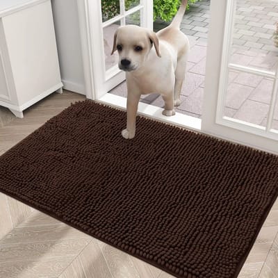 Deurmat voor Honden - Wasbare Hondenmat Binnen, Antislip, Sneldrogend Microvezel voor Modderige Poten - Bruin