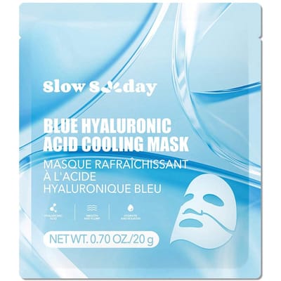 SlowSunday Blauw Hyaluronzuur Koelend Masker, Kalmeert & Verfrist Onmiddellijk Zonblootgestelde Huid, Koelend & Kalmerend, Diep Hydraterend, Verbetert Elasticiteit, Gladde Huid, Koreaans Gelei Gezichtsmasker, Geschikt Voor Zomer & Herfst, Terug Naar School