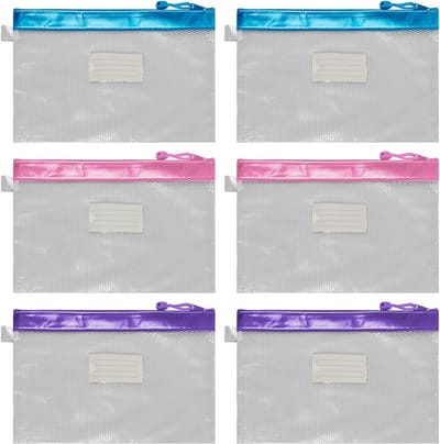 6-delige Mesh Briefcase Set met PVC Rits, Schrijfbare Labels en Duidelijke Pen Case voor Organisatie en Opslag