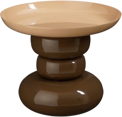 Mica Decorations Zita Bijzettafel - Bijzettafeltje Rond - Woonkamer Decoratie - 34 x 41 cm - IJzer, MDF, Fluweel - Bruin Creme