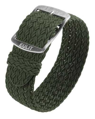 EULIT horlogeband - perlon - 20 mm - olijfgroen groen - metalen gesp