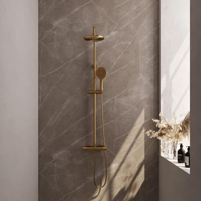 Brauer Gold Carving Opbouw Thermostatische Regendoucheset - Hoofddouche 20 cm - Handdouche 3 Standen - Doucheslang - Goud Geborsteld Pvd