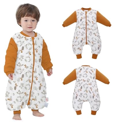 Babyslaapzak met voeten - Slaapzak baby Trappelzak - Warm en veilig slapen - Afneembare lange mouwen - 70-90 cm - Bruin