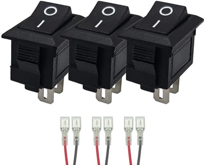 ProRide Mini Wipschakelaar ON/OFF KCD1-10 - met Aansluitkabels - 19x11.5mm - Rechthoek - 250V/3A - Zwart - 3 stuks